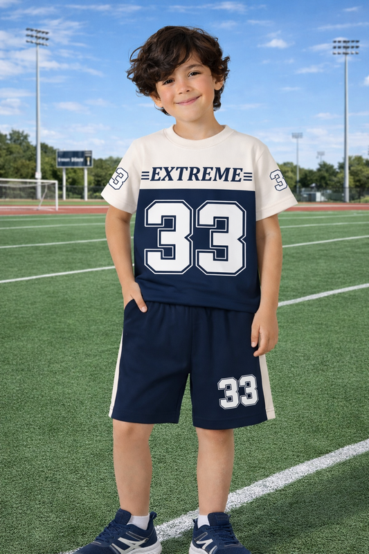 Extreme 33 Boys Offwhite Navy Short Set