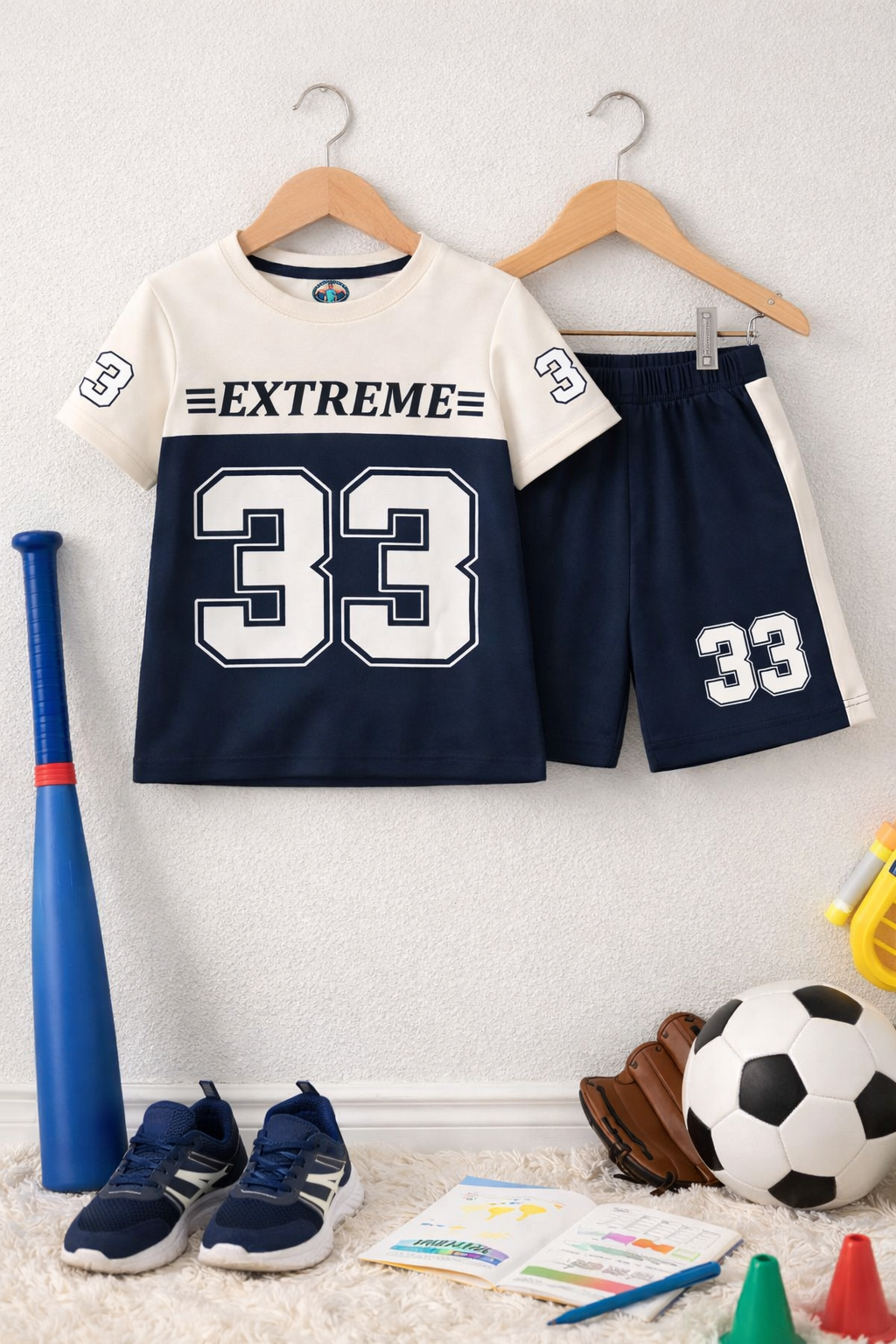 Extreme 33 Boys Offwhite Navy Short Set