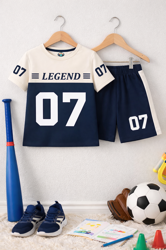 Legend 07 Boys Offwhite Navy Short Set