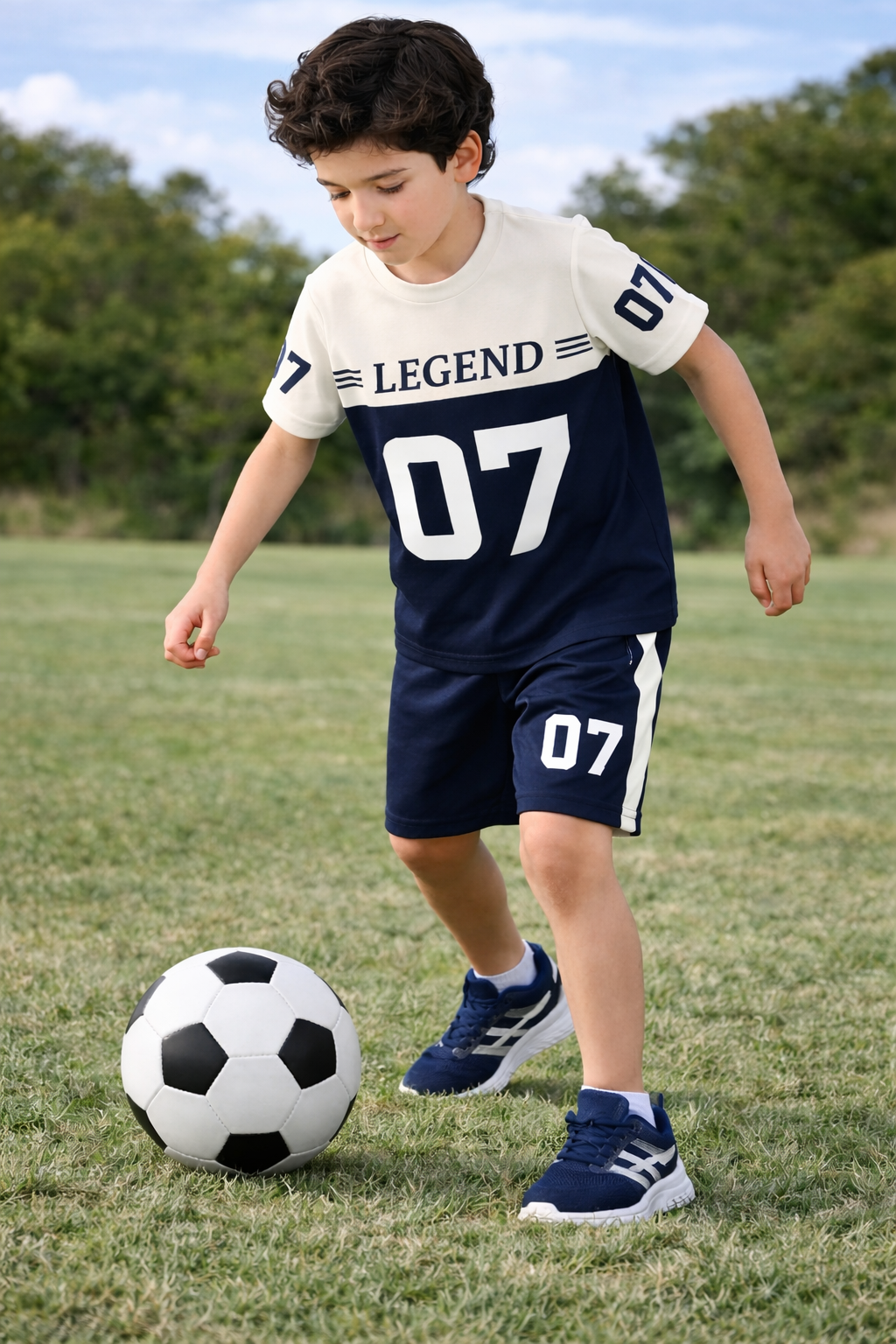 Legend 07 Boys Offwhite Navy Short Set