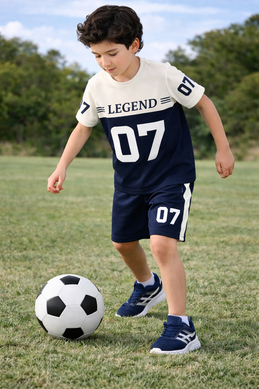 Legend 07 Boys Offwhite Navy Short Set