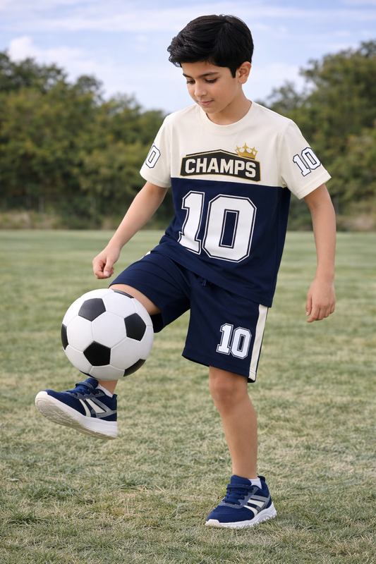 Champion 10 Boys Offwhite Navy Short Set