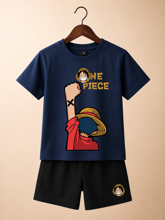 One Piece Boys Navy Shorts Set