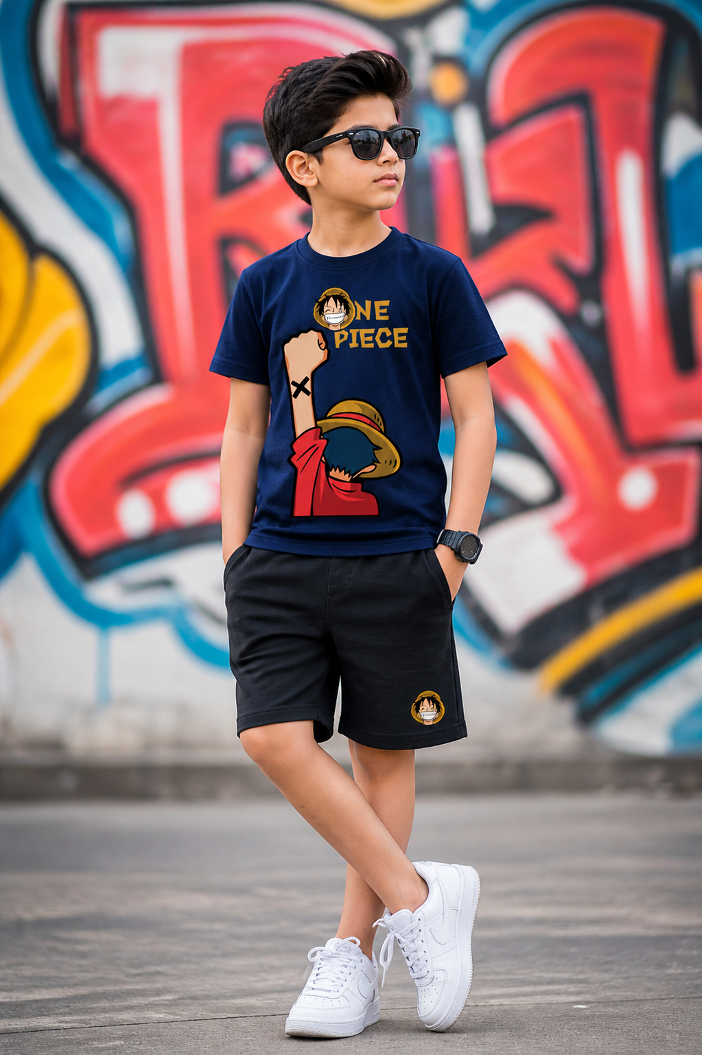 One Piece Boys Navy Shorts Set