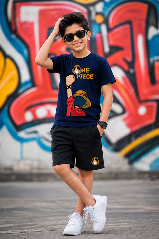 One Piece Boys Navy Shorts Set