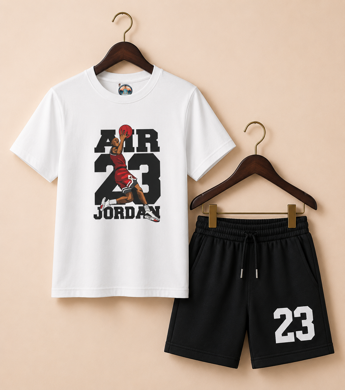 Jordan 23 Front Back White Black Shorts Set