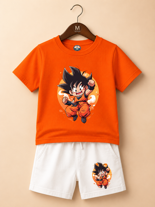 Goku Fire Boys Orange White Shorts Set