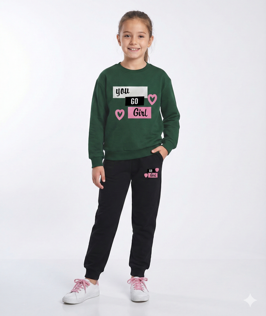 Green "You Go Girl" Black Trouser Set