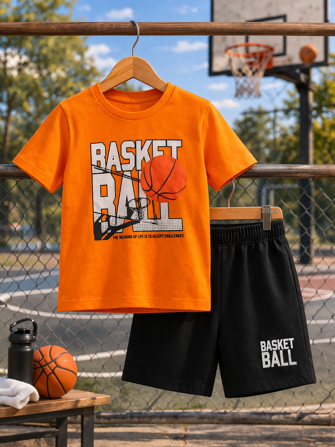 Basket Ball Front Back Orange Shorts Set