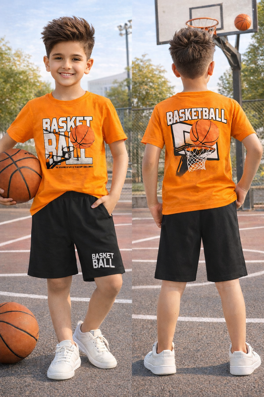 Basket Ball Front Back Orange Shorts Set